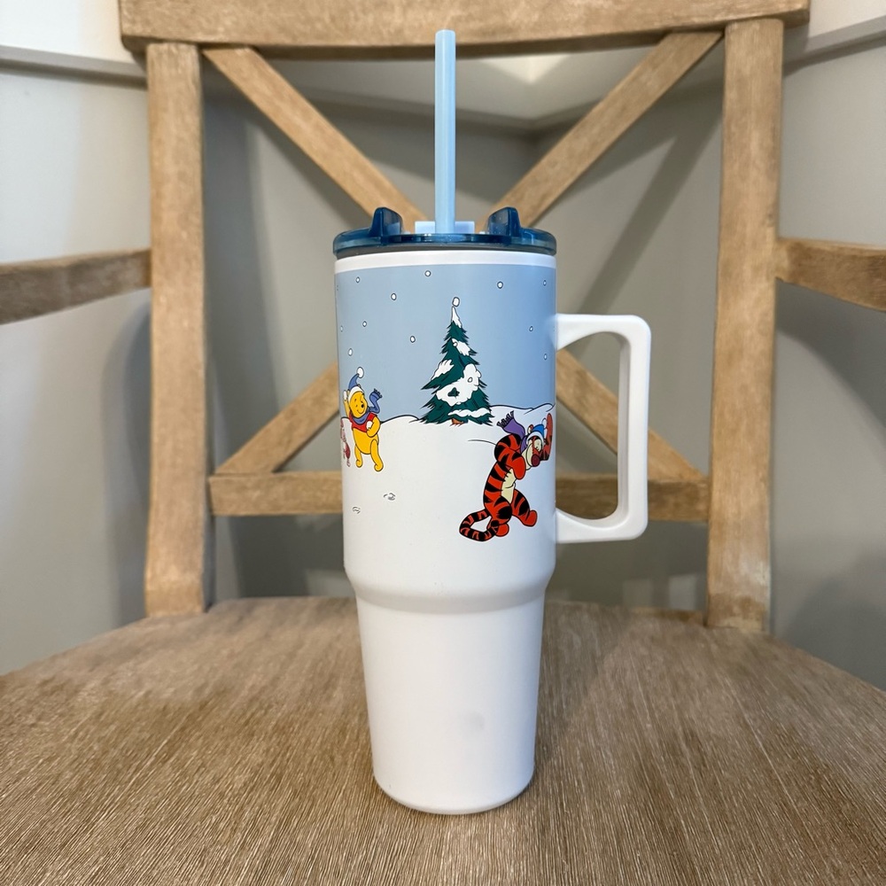 Winnie the Pooh Snow Day Christmas Straw Tumbler cup stainless Disney NEW *READ*